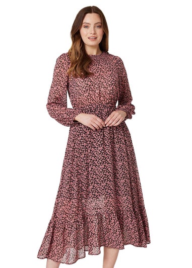 Izabel London Pink Ditsy Floral Frill Midi Tea Dress