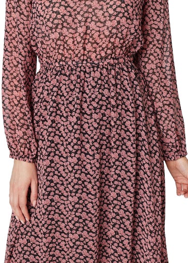 Izabel London Pink Ditsy Floral Frill Midi Tea Dress