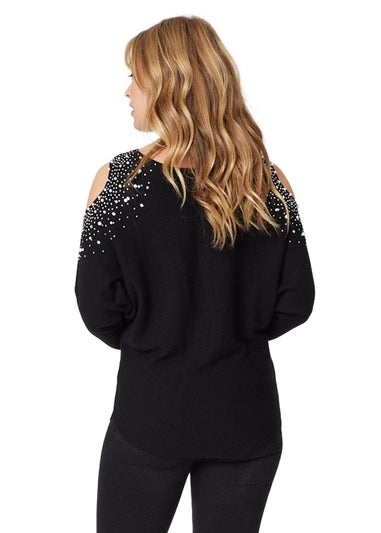 Izabel London Black Embellished Cold Shoulder Top