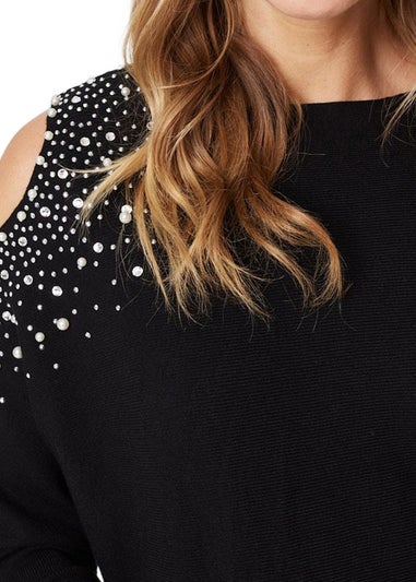 Izabel London Black Embellished Cold Shoulder Top