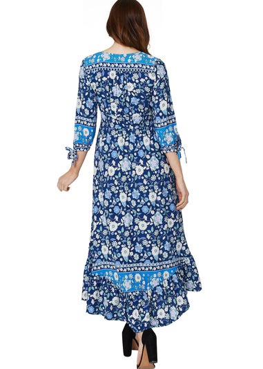 Izabel London Navy Floral Tie Sleeve Empire Dress