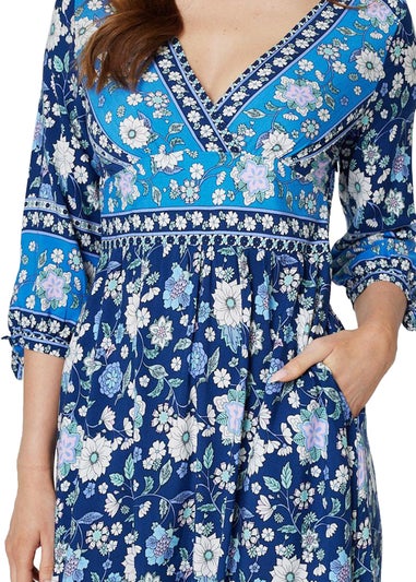 Izabel London Navy Floral Tie Sleeve Empire Dress