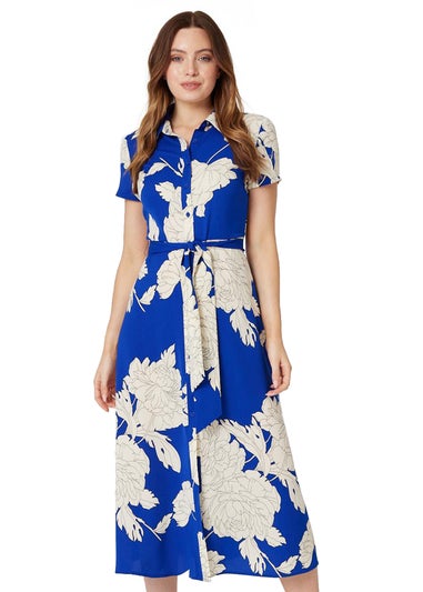 Izabel London Blue Floral Tailored Shirt Dress