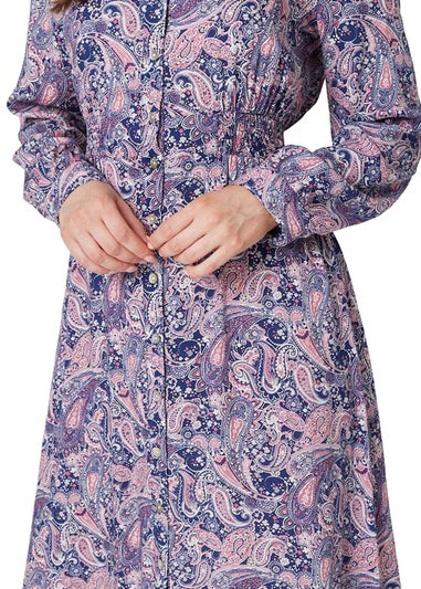 Izabel London Pink Paisley Long Sleeve Shirt Dress