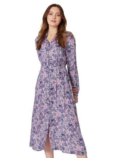 Izabel London Pink Paisley Long Sleeve Shirt Dress