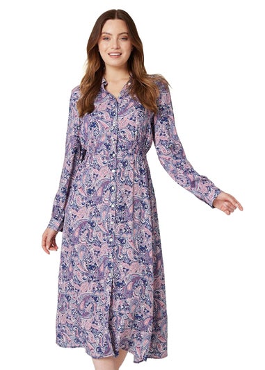 Izabel London Pink Paisley Long Sleeve Shirt Dress