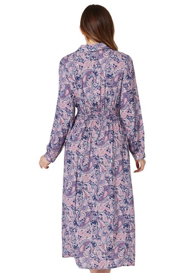 Izabel London Pink Paisley Long Sleeve Shirt Dress