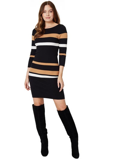 Izabel London Black Striped Bodycon Knit Dress