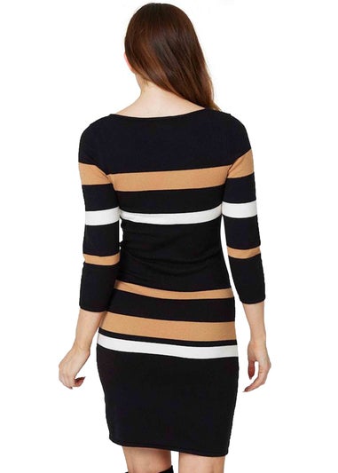 Izabel London Black Striped Bodycon Knit Dress