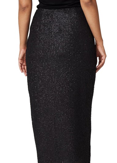 Izabel London Black Sequin High Waist Wrap Skirt