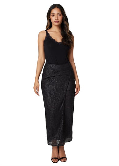 Izabel London Black Sequin High Waist Wrap Skirt