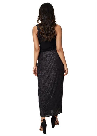 Izabel London Black Sequin High Waist Wrap Skirt