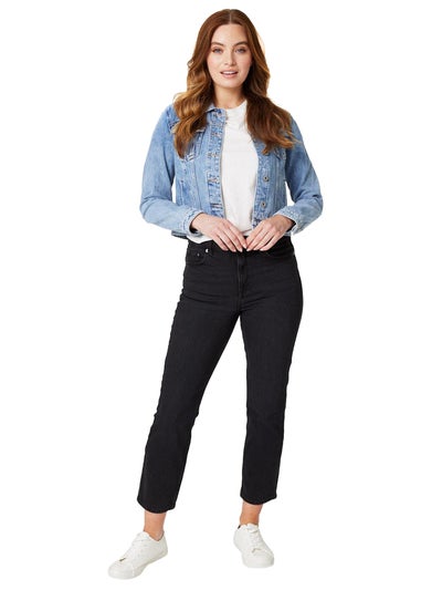 Izabel London Blue Embellished Back Cropped Jacket