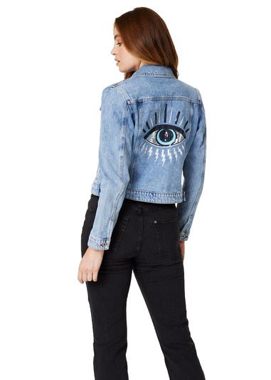 Izabel London Blue Embellished Back Cropped Jacket