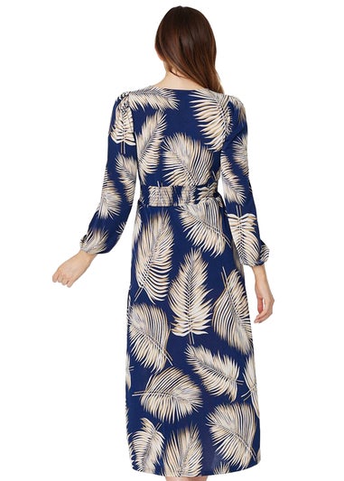 Izabel London Navy Feather Print Split Front Dress