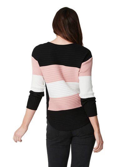 Izabel London Pink Striped Button Side Knit Pullover