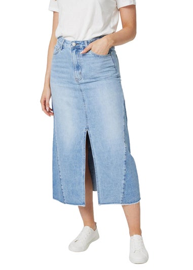 Izabel London Blue Denim Split Front Midi Skirt