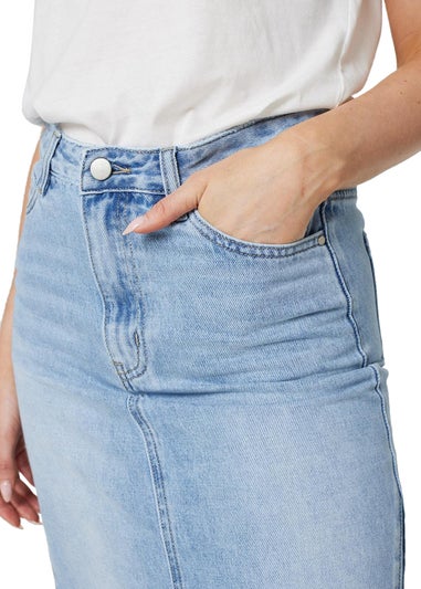 Izabel London Blue Denim Split Front Midi Skirt