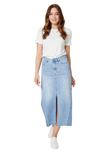 Izabel London Blue Denim Split Front Midi Skirt