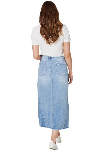 Izabel London Blue Denim Split Front Midi Skirt