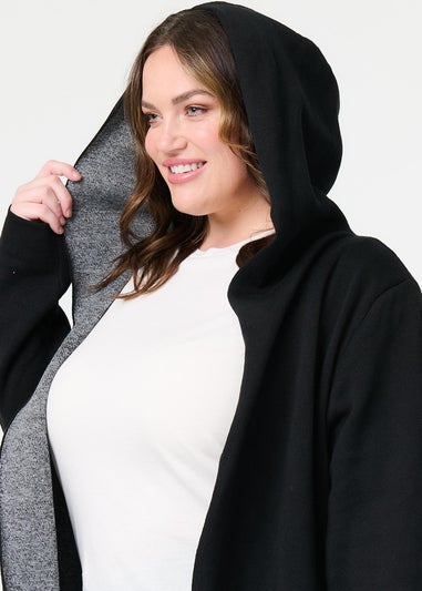 Izabel London Black Open Front Hooded Longline Cardigan