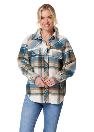 Izabel London Blue Checked Front Pocket Shacket