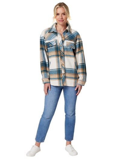 Izabel London Blue Checked Front Pocket Shacket