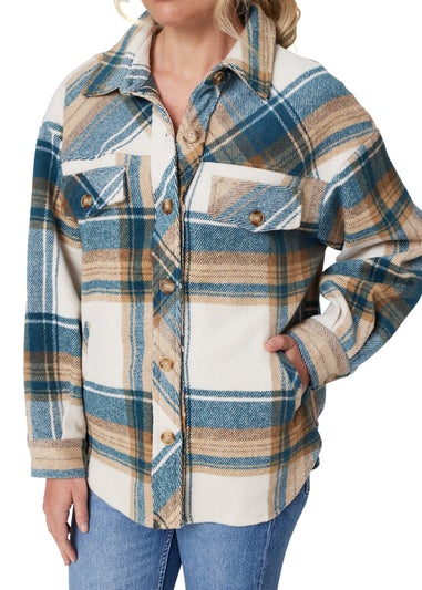 Izabel London Blue Checked Front Pocket Shacket