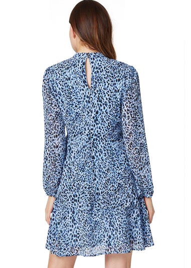 Izabel London Blue Animal Print Layered Hem Dress