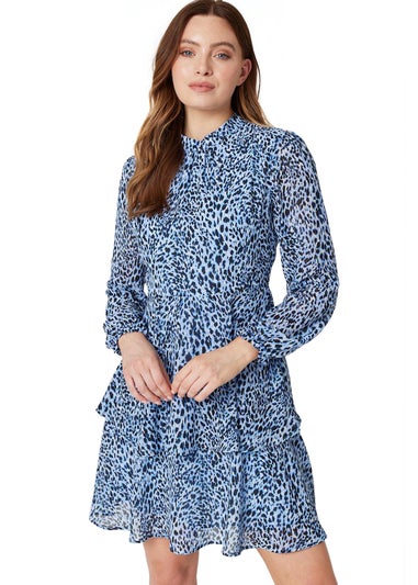 Izabel London Blue Animal Print Layered Hem Dress