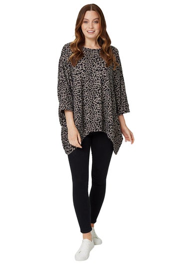 Izabel London Stone Leopard Print Oversized Top