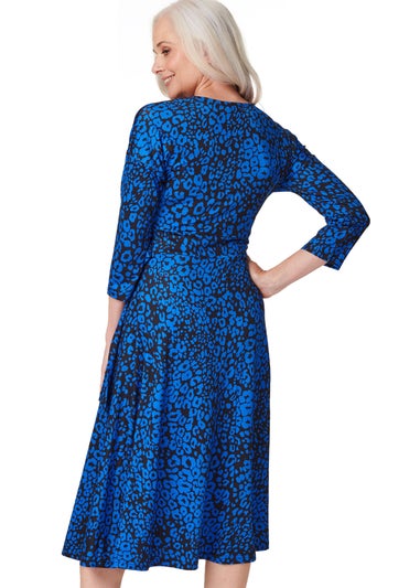 Izabel London Blue Leopard Print Midi Wrap Dress