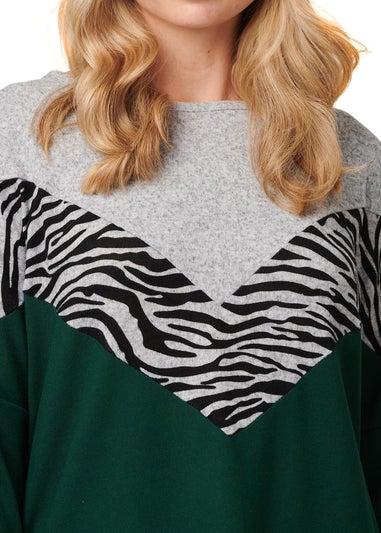 Izabel London Green Animal Print Colour Block Top