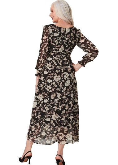 Izabel London Black Vintage Floral Midi Tea Dress