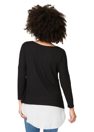 Izabel London Black Layered Hem Button Detail Top