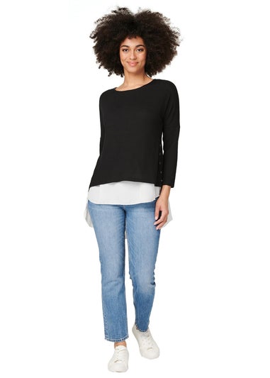 Izabel London Black Layered Hem Button Detail Top