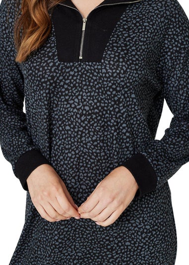 Izabel London Black Printed Zip Neck Jumper Dress