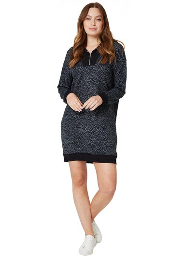 Izabel London Black Printed Zip Neck Jumper Dress