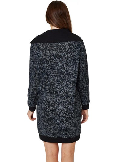 Izabel London Black Printed Zip Neck Jumper Dress
