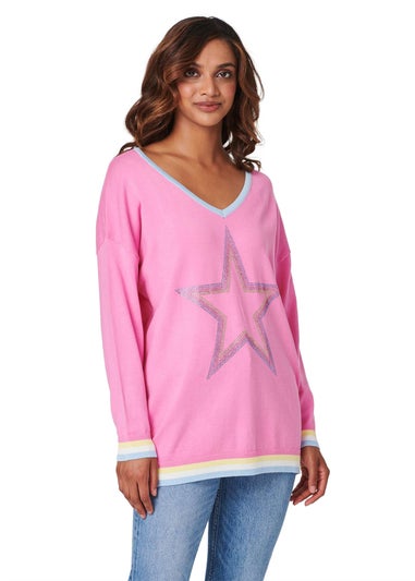 Izabel London Pink Star Embellished Knit Pullover