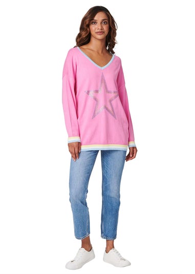 Izabel London Pink Star Embellished Knit Pullover