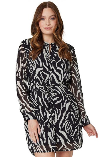 Izabel London Black And White Printed Collarless Mini Dress