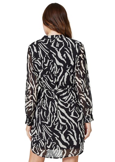 Izabel London Black And White Printed Collarless Mini Dress