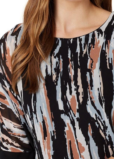 Izabel London Black Printed 3/4 Sleeve Blouse Top