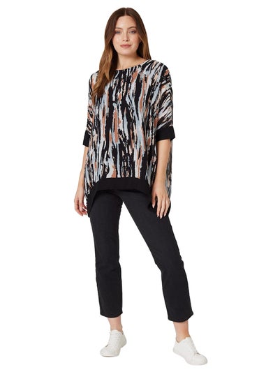 Izabel London Black Printed 3/4 Sleeve Blouse Top