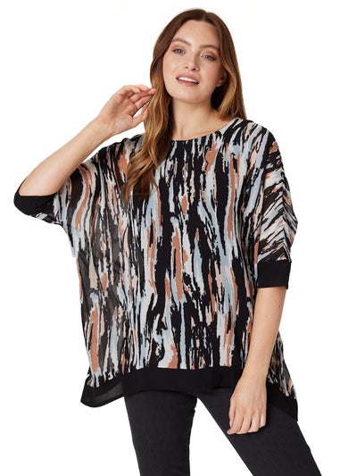 Izabel London Black Printed 3/4 Sleeve Blouse Top
