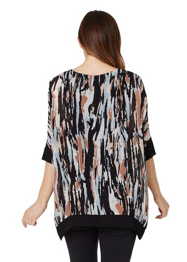 Izabel London Black Printed 3/4 Sleeve Blouse Top