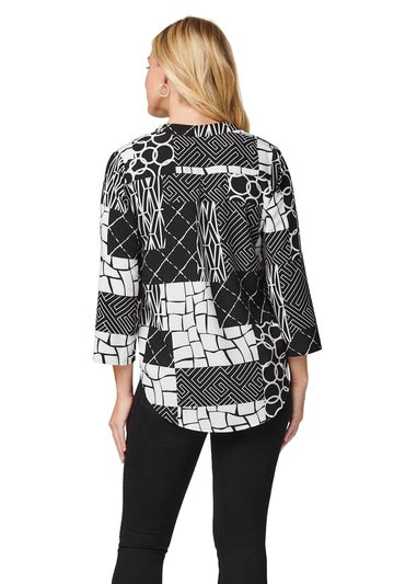 Izabel London Black Patchwork Print Collarless Blouse