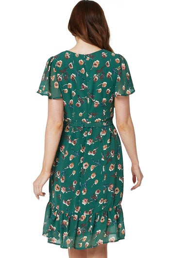 Izabel London Green Floral Angel Sleeve Tea Dress