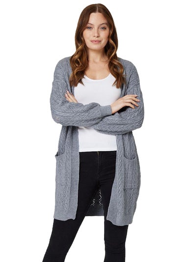 Izabel London Dark Grey Pointelle Open Front Knit Cardigan